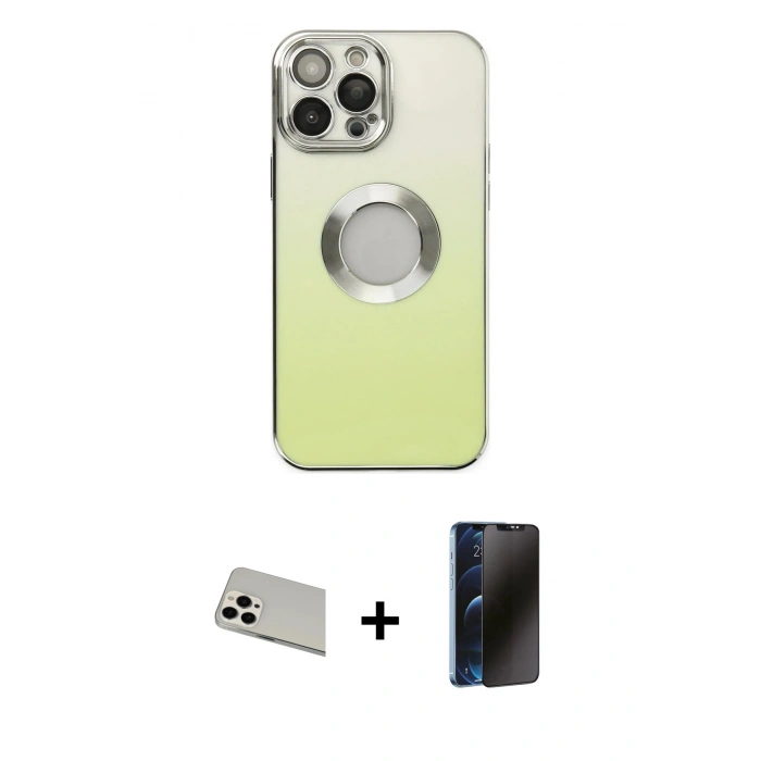 MARSİLYAN™- iPhone 13 Pro Max Kılıf Kutup Yansıma Özel Seri - Siyah 3D Antistatik Hayalet Cam Ekran Koruyucu + Rainbow Kamera Lens Koruma Cam - BZ