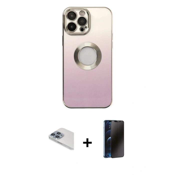 MARSİLYAN™- iPhone 13 Pro Max Kılıf Kutup Yansıma Özel Seri - Siyah 3D Antistatik Hayalet Cam Ekran Koruyucu + Pers Alüminyum Kamera Lens - SABE