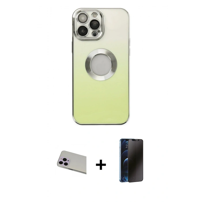 MARSİLYAN™- iPhone 13 Pro Max Kılıf Kutup Yansıma Özel Seri - Siyah 3D Antistatik Hayalet Cam Ekran Koruyucu + Rainbow Kamera Lens Koruma Cam - MR