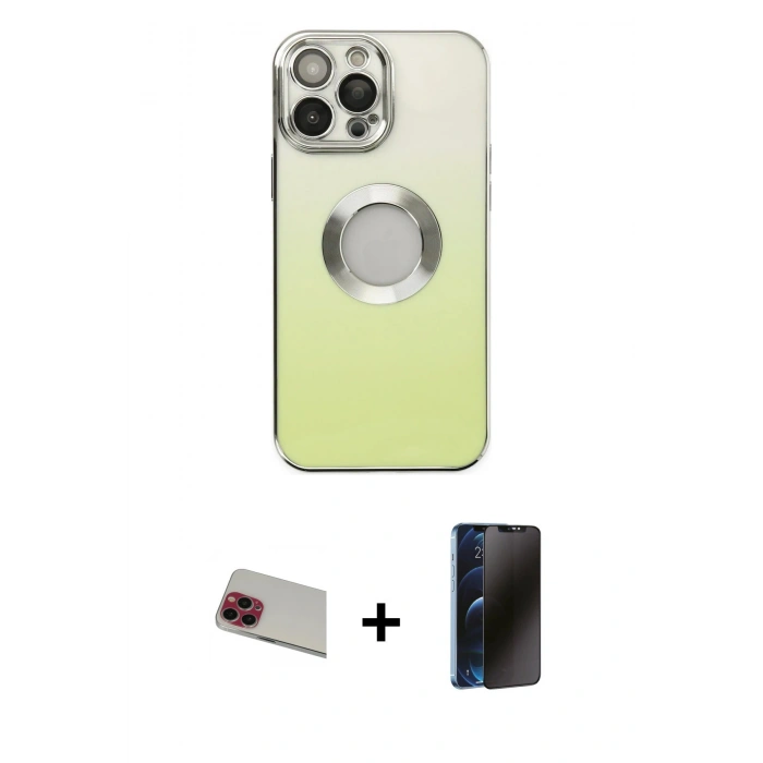 MARSİLYAN™- iPhone 13 Pro Max Kılıf Kutup Yansıma Özel Seri - Siyah 3D Antistatik Hayalet Cam Ekran Koruyucu + Rainbow Kamera Lens Koruma Cam - KI