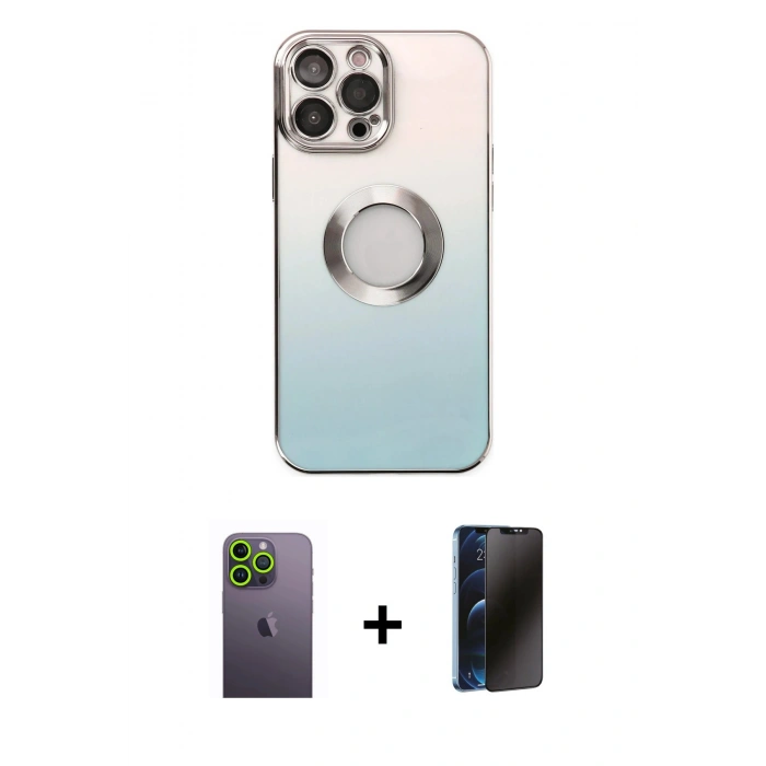 MARSİLYAN™- iPhone 13 Pro Max Kılıf Kutup Yansıma Özel Seri - Siyah 3D Antistatik Hayalet Cam Ekran Koruyucu + Neon Fosforlu Kamera Lens - YL