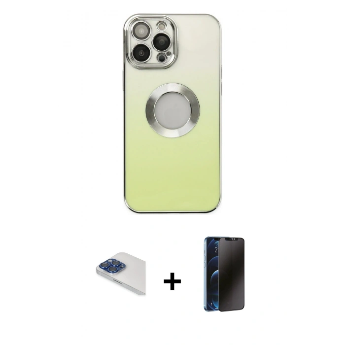 MARSİLYAN™- iPhone 13 Pro Max Kılıf Kutup Yansıma Özel Seri - Siyah 3D Antistatik Hayalet Cam Ekran Koruyucu + Pers Alüminyum Kamera Lens - LT