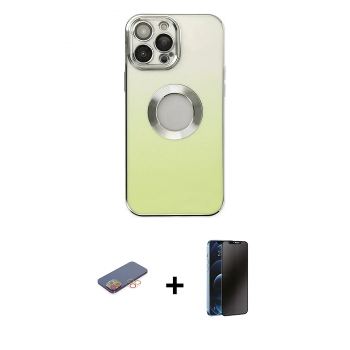 MARSİLYAN™- iPhone 13 Pro Max Kılıf Kutup Yansıma Özel Seri - Siyah 3D Antistatik Hayalet Cam Ekran Koruyucu + Renkli Kamera Lens Koruma Cam - TU