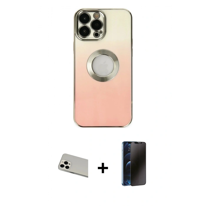 MARSİLYAN™- iPhone 13 Pro Max Kılıf Kutup Yansıma Özel Seri - Siyah 3D Antistatik Hayalet Cam Ekran Koruyucu + Rainbow Kamera Lens Koruma Cam - BZ