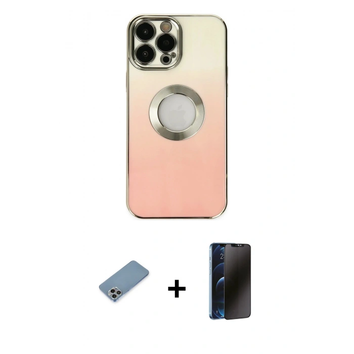 MARSİLYAN™- iPhone 13 Pro Max Kılıf Kutup Yansıma Özel Seri - Siyah 3D Antistatik Hayalet Cam Ekran Koruyucu + Shine Kamera Lens Koruma Cam - GI