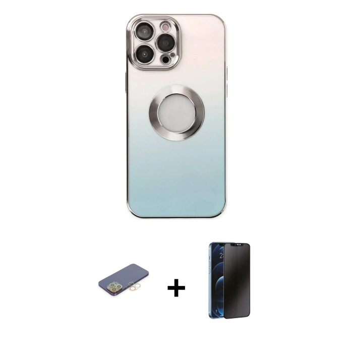 MARSİLYAN™- iPhone 13 Pro Max Kılıf Kutup Yansıma Özel Seri - Siyah 3D Antistatik Hayalet Cam Ekran Koruyucu + Sarı Renkli Kamera Lens Koruma Cam