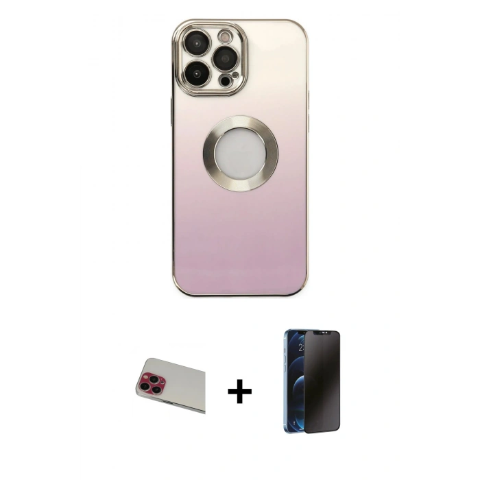 MARSİLYAN™- iPhone 13 Pro Max Kılıf Kutup Yansıma Özel Seri - Siyah 3D Antistatik Hayalet Cam Ekran Koruyucu + Rainbow Kamera Lens Koruma Cam - KI
