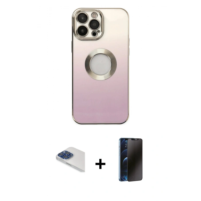 MARSİLYAN™- iPhone 13 Pro Max Kılıf Kutup Yansıma Özel Seri - Siyah 3D Antistatik Hayalet Cam Ekran Koruyucu + Pers Alüminyum Kamera Lens - LT