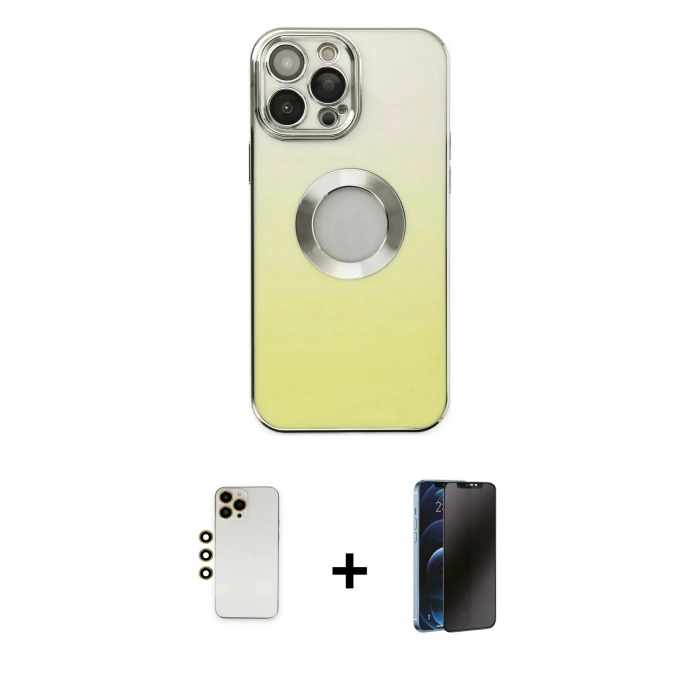 MARSİLYAN™- iPhone 13 Pro Max Kılıf Kutup Yansıma Özel Seri - Siyah 3D Antistatik Hayalet Cam Ekran Koruyucu + Shine Kamera Lens - GD