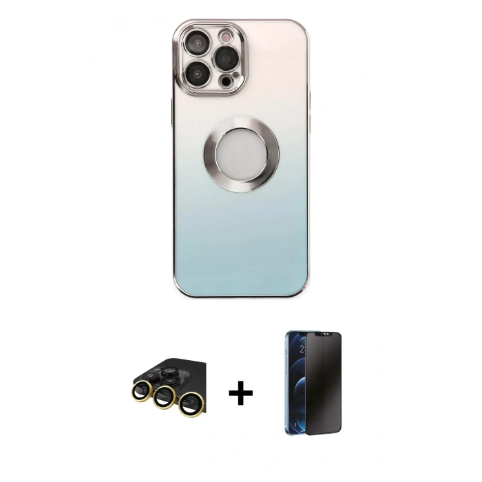 MARSİLYAN™- iPhone 13 Pro Max Kılıf Kutup Yansıma Özel Seri - Siyah 3D Antistatik Hayalet Cam Ekran Koruyucu + Raze Metal Kamera Lens - GD