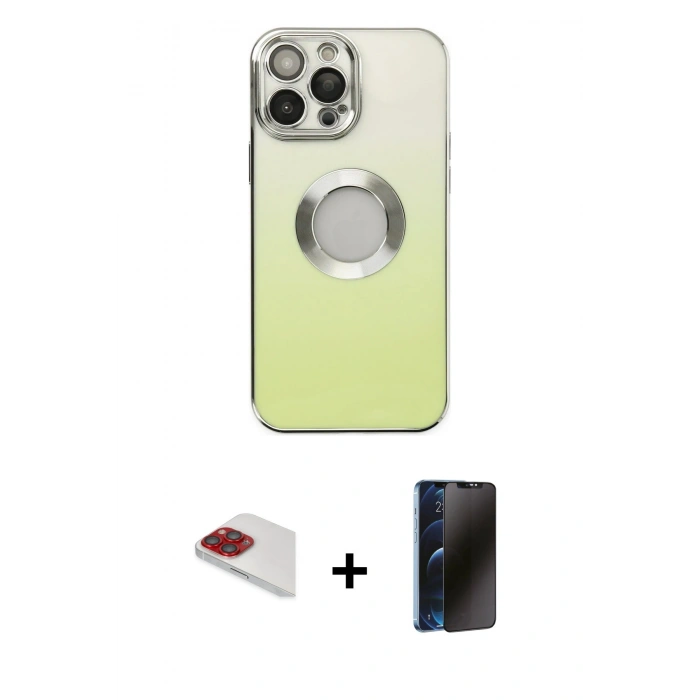 MARSİLYAN™- iPhone 13 Pro Max Kılıf Kutup Yansıma Özel Seri - Siyah 3D Antistatik Hayalet Cam Ekran Koruyucu + Pers Alüminyum Kamera Lens - KI