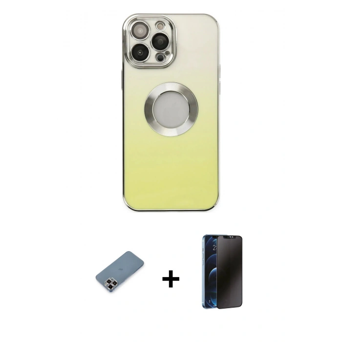 MARSİLYAN™- iPhone 13 Pro Max Kılıf Kutup Yansıma Özel Seri - Siyah 3D Antistatik Hayalet Cam Ekran Koruyucu + Metal Kamera Lens Koruma Cam - MR