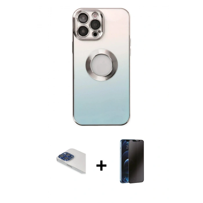 MARSİLYAN™- iPhone 13 Pro Max Kılıf Kutup Yansıma Özel Seri - Siyah 3D Antistatik Hayalet Cam Ekran Koruyucu + Pers Alüminyum Kamera Lens - LT