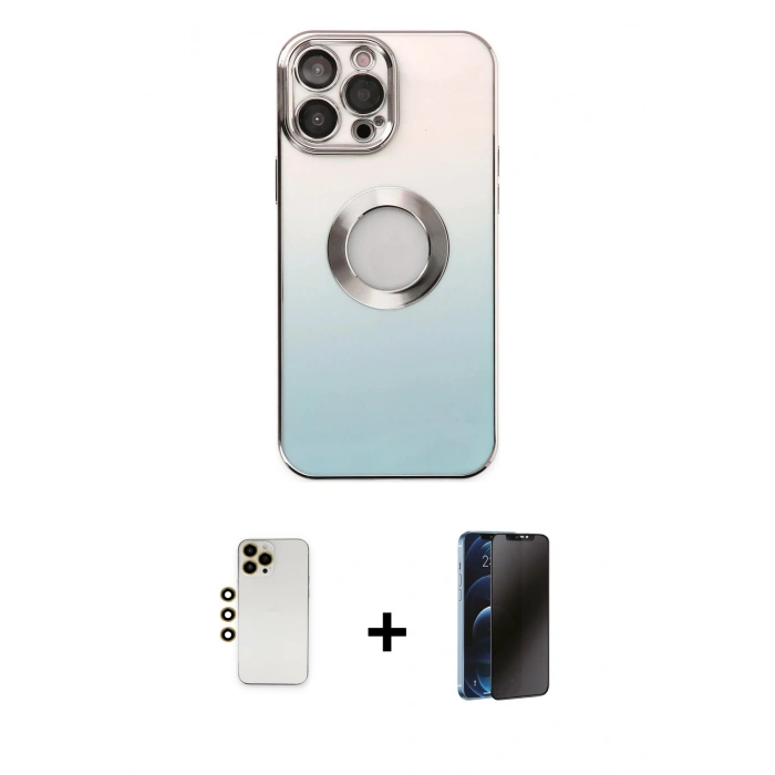 MARSİLYAN™- iPhone 13 Pro Max Kılıf Kutup Yansıma Özel Seri - Siyah 3D Antistatik Hayalet Cam Ekran Koruyucu + Shine Kamera Lens - GD