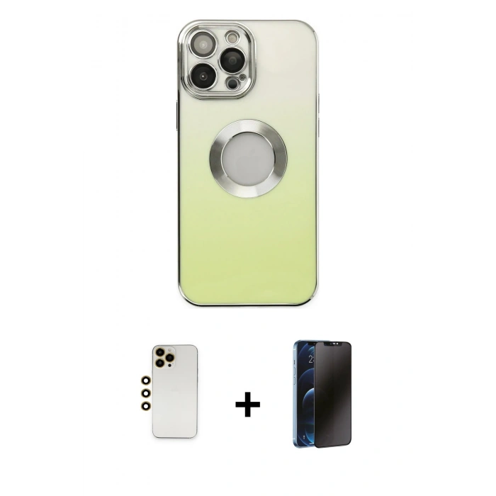 MARSİLYAN™- iPhone 13 Pro Max Kılıf Kutup Yansıma Özel Seri - Siyah 3D Antistatik Hayalet Cam Ekran Koruyucu + Shine Kamera Lens - GD
