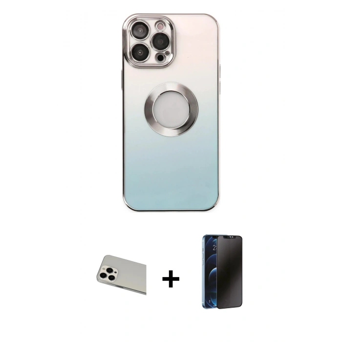MARSİLYAN™- iPhone 13 Pro Max Kılıf Kutup Yansıma Özel Seri - Siyah 3D Antistatik Hayalet Cam Ekran Koruyucu + Rainbow Kamera Lens Koruma Cam - BZ