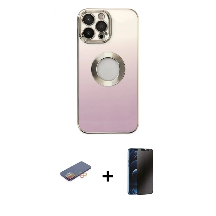 MARSİLYAN™- iPhone 13 Pro Max Kılıf Kutup Yansıma Özel Seri - Siyah 3D Antistatik Hayalet Cam Ekran Koruyucu + Renkli Kamera Lens Koruma Cam - TU
