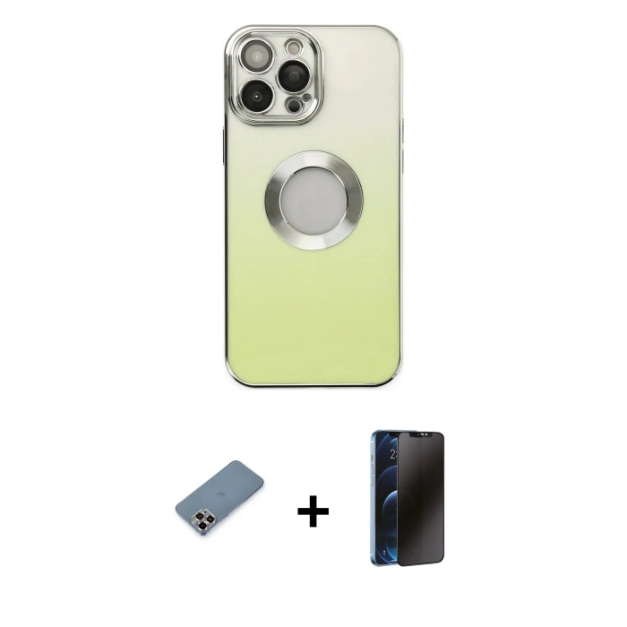 MARSİLYAN™- iPhone 13 Pro Max Kılıf Kutup Yansıma Özel Seri - Siyah 3D Antistatik Hayalet Cam Ekran Koruyucu + Metal Kamera Lens Koruma Cam - MR