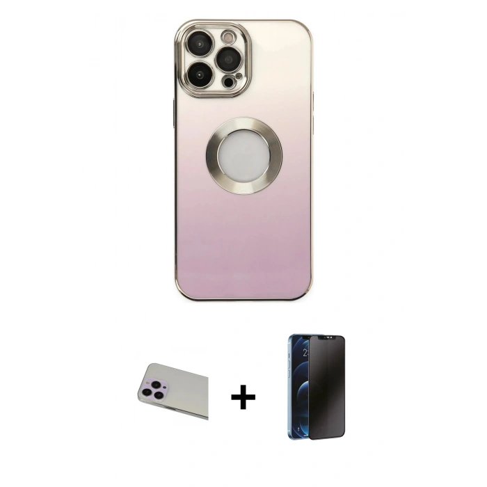 MARSİLYAN™- iPhone 13 Pro Max Kılıf Kutup Yansıma Özel Seri - Siyah 3D Antistatik Hayalet Cam Ekran Koruyucu + Rainbow Kamera Lens Koruma Cam - MR