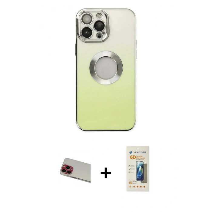 MARSİLYAN™- iPhone 13 Pro Max Kılıf Kutup Yansıma Özel Seri - Siyah 6D Mat Seramik Hayalet Nano Ekran Koruyucu + Kırmızı Rainbow Kamera Lens Koruma Cam