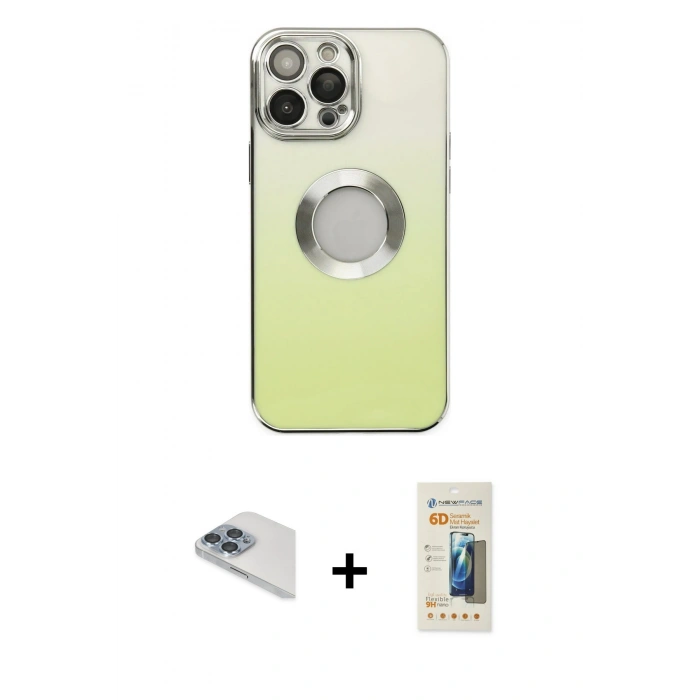 MARSİLYAN™- iPhone 13 Pro Max Kılıf Kutup Yansıma Özel Seri - Siyah 6D Mat Seramik Hayalet Nano Ekran Koruyucu + Pers Alüminyum Kamera Lens - SABE