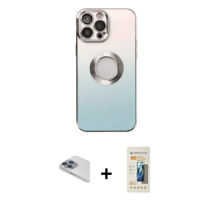 MARSİLYAN™- iPhone 13 Pro Max Kılıf Kutup Yansıma Özel Seri - Siyah 6D Mat Seramik Hayalet Nano Ekran Koruyucu + Pers Alüminyum Kamera Lens - SABE
