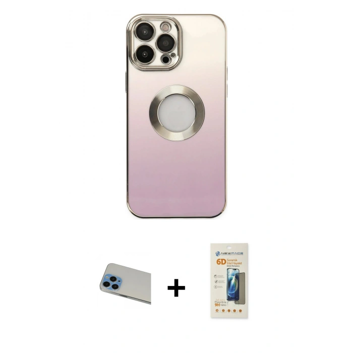 MARSİLYAN™- iPhone 13 Pro Max Kılıf Kutup Yansıma Özel Seri - Siyah 6D Mat Seramik Hayalet Nano Ekran Koruyucu + Rainbow Kamera Lens Koruma Cam - MI