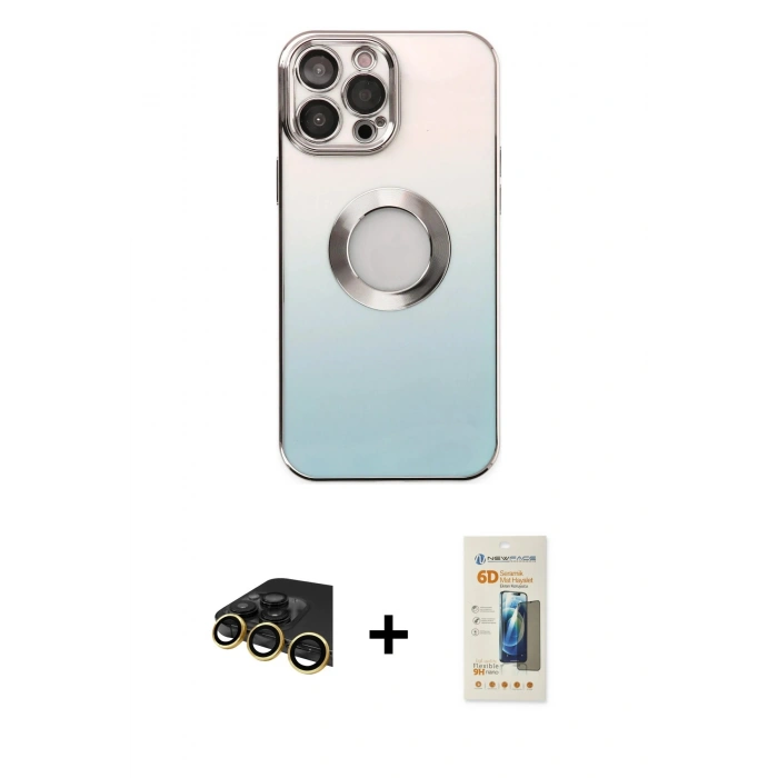 MARSİLYAN™- iPhone 13 Pro Max Kılıf Kutup Yansıma Özel Seri - Siyah 6D Mat Seramik Hayalet Nano Ekran Koruyucu + Raze Metal Kamera Lens - GD