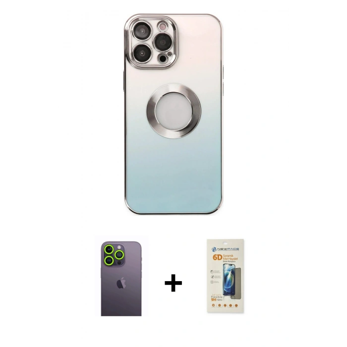 MARSİLYAN™- iPhone 13 Pro Max Kılıf Kutup Yansıma Özel Seri - Siyah 6D Mat Seramik Hayalet Nano Ekran Koruyucu + Neon Fosforlu Kamera Lens - YL