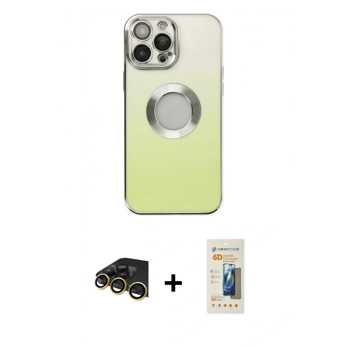 MARSİLYAN™- iPhone 13 Pro Max Kılıf Kutup Yansıma Özel Seri - Siyah 6D Mat Seramik Hayalet Nano Ekran Koruyucu + Raze Metal Kamera Lens - GD