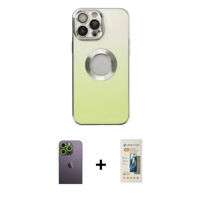 MARSİLYAN™- iPhone 13 Pro Max Kılıf Kutup Yansıma Özel Seri - Siyah 6D Mat Seramik Hayalet Nano Ekran Koruyucu + Neon Fosforlu Kamera Lens - YL