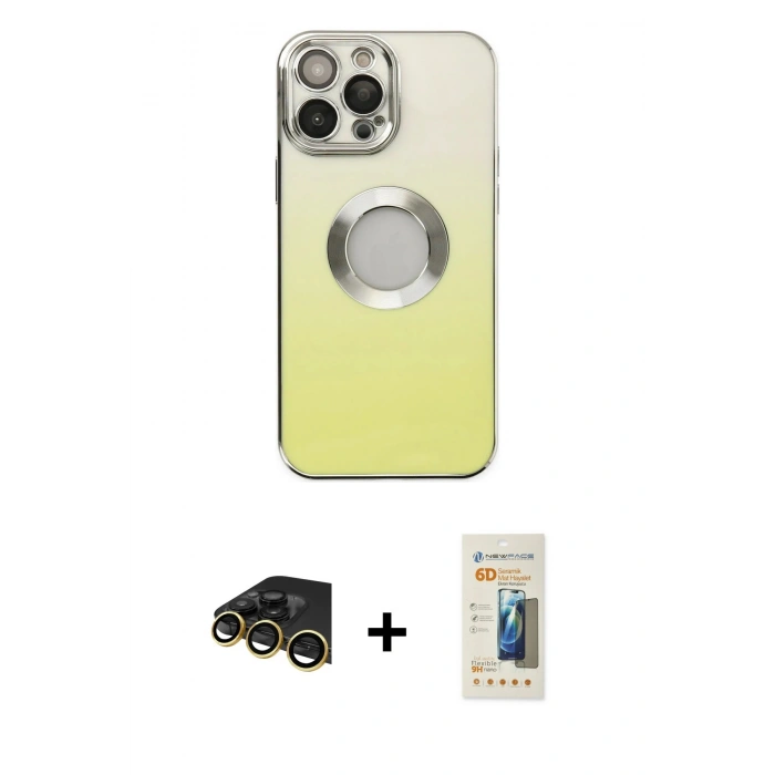 MARSİLYAN™- iPhone 13 Pro Max Kılıf Kutup Yansıma Özel Seri - Siyah 6D Mat Seramik Hayalet Nano Ekran Koruyucu + Raze Metal Kamera Lens - GD