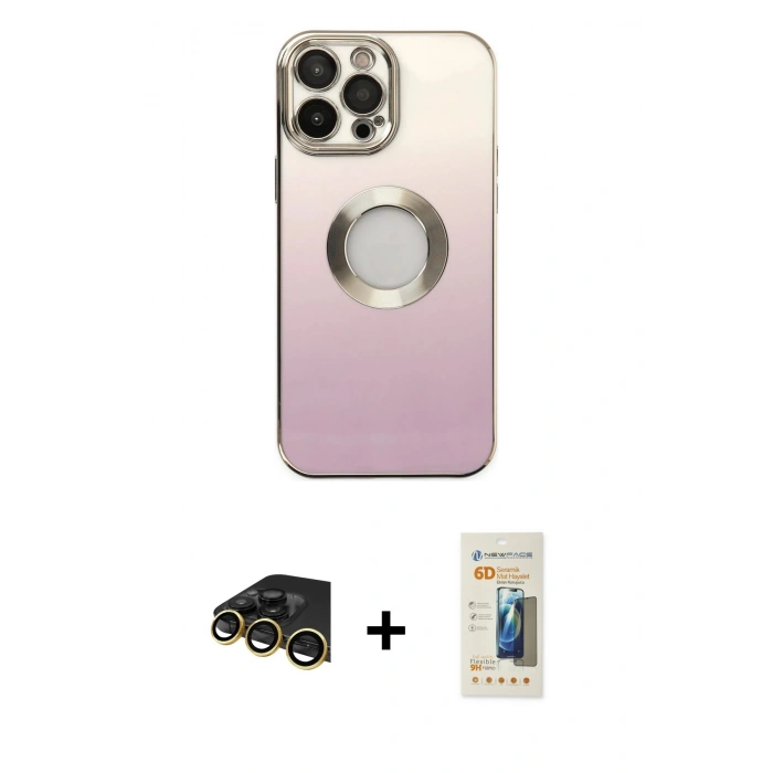MARSİLYAN™- iPhone 13 Pro Max Kılıf Kutup Yansıma Özel Seri - Siyah 6D Mat Seramik Hayalet Nano Ekran Koruyucu + Raze Metal Kamera Lens - GD