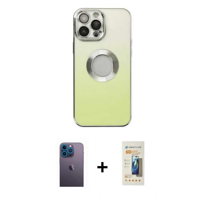 MARSİLYAN™- iPhone 13 Pro Max Kılıf Kutup Yansıma Özel Seri - Siyah 6D Mat Seramik Hayalet Nano Ekran Koruyucu + Neon Fosforlu Kamera Lens - MI