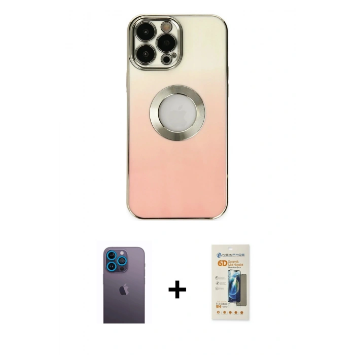 MARSİLYAN™- iPhone 13 Pro Max Kılıf Kutup Yansıma Özel Seri - Siyah 6D Mat Seramik Hayalet Nano Ekran Koruyucu + Neon Fosforlu Kamera Lens - MI