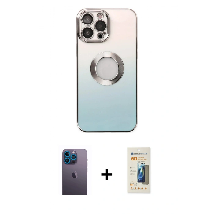 MARSİLYAN™- iPhone 13 Pro Max Kılıf Kutup Yansıma Özel Seri - Siyah 6D Mat Seramik Hayalet Nano Ekran Koruyucu + Neon Fosforlu Kamera Lens - MI