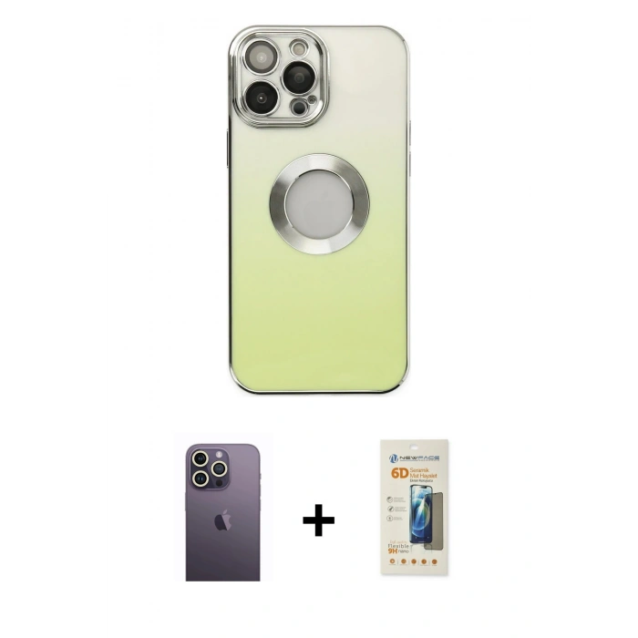 MARSİLYAN™- iPhone 13 Pro Max Kılıf Kutup Yansıma Özel Seri - Siyah 6D Mat Seramik Hayalet Nano Ekran Koruyucu + Neon Fosforlu Kamera Lens - BZ