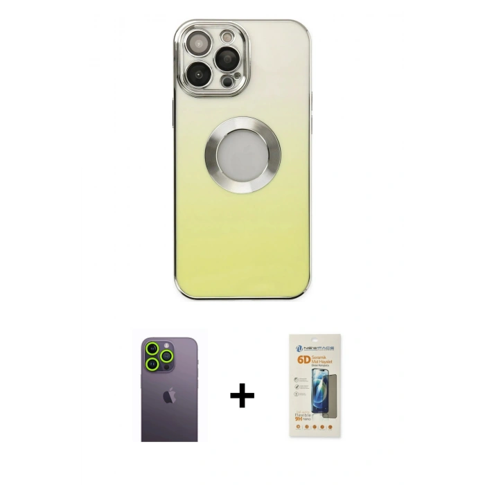 MARSİLYAN™- iPhone 13 Pro Max Kılıf Kutup Yansıma Özel Seri - Siyah 6D Mat Seramik Hayalet Nano Ekran Koruyucu + Neon Fosforlu Kamera Lens - YL