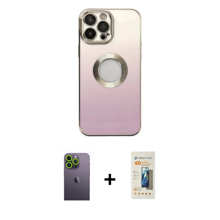 MARSİLYAN™- iPhone 13 Pro Max Kılıf Kutup Yansıma Özel Seri - Siyah 6D Mat Seramik Hayalet Nano Ekran Koruyucu + Neon Fosforlu Kamera Lens - YL