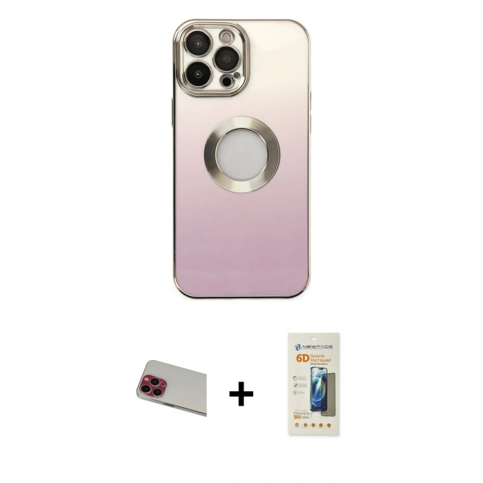 MARSİLYAN™- iPhone 13 Pro Max Kılıf Kutup Yansıma Özel Seri - Siyah 6D Mat Seramik Hayalet Nano Ekran Koruyucu + Kırmızı Rainbow Kamera Lens Koruma Cam