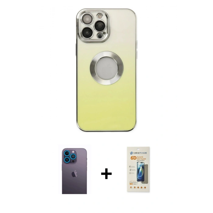 MARSİLYAN™- iPhone 13 Pro Max Kılıf Kutup Yansıma Özel Seri - Siyah 6D Mat Seramik Hayalet Nano Ekran Koruyucu + Neon Fosforlu Kamera Lens - MI