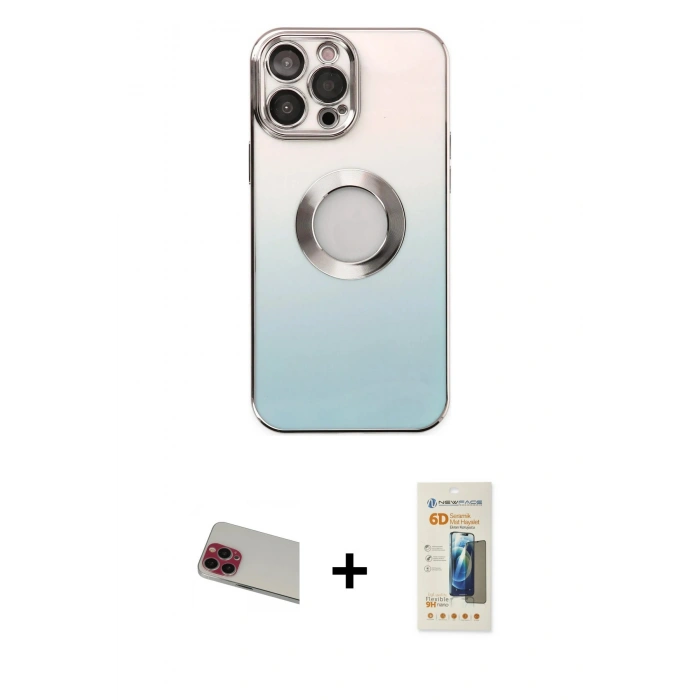MARSİLYAN™- iPhone 13 Pro Max Kılıf Kutup Yansıma Özel Seri - Siyah 6D Mat Seramik Hayalet Nano Ekran Koruyucu + Kırmızı Rainbow Kamera Lens Koruma Cam