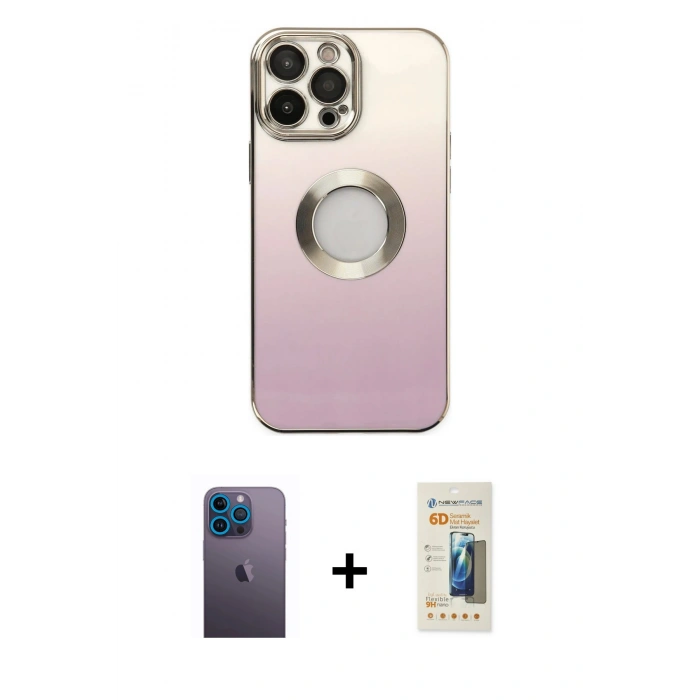 MARSİLYAN™- iPhone 13 Pro Max Kılıf Kutup Yansıma Özel Seri - Siyah 6D Mat Seramik Hayalet Nano Ekran Koruyucu + Neon Fosforlu Kamera Lens - MI