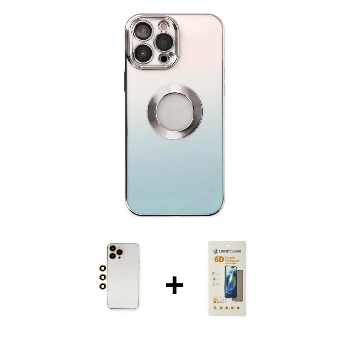 MARSİLYAN™- iPhone 13 Pro Max Kılıf Kutup Yansıma Özel Seri - Siyah 6D Mat Seramik Hayalet Nano Ekran Koruyucu + Gold Shine Kamera Lens