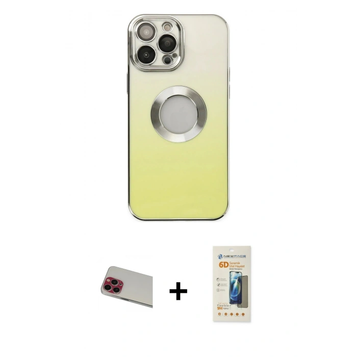 MARSİLYAN™- iPhone 13 Pro Max Kılıf Kutup Yansıma Özel Seri - Siyah 6D Mat Seramik Hayalet Nano Ekran Koruyucu + Kırmızı Rainbow Kamera Lens Koruma Cam