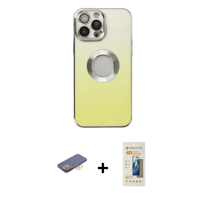 MARSİLYAN™- iPhone 13 Pro Max Kılıf Kutup Yansıma Özel Seri - Siyah 6D Mat Seramik Hayalet Nano Ekran Koruyucu + Renkli Kamera Lens Koruma Cam - TU