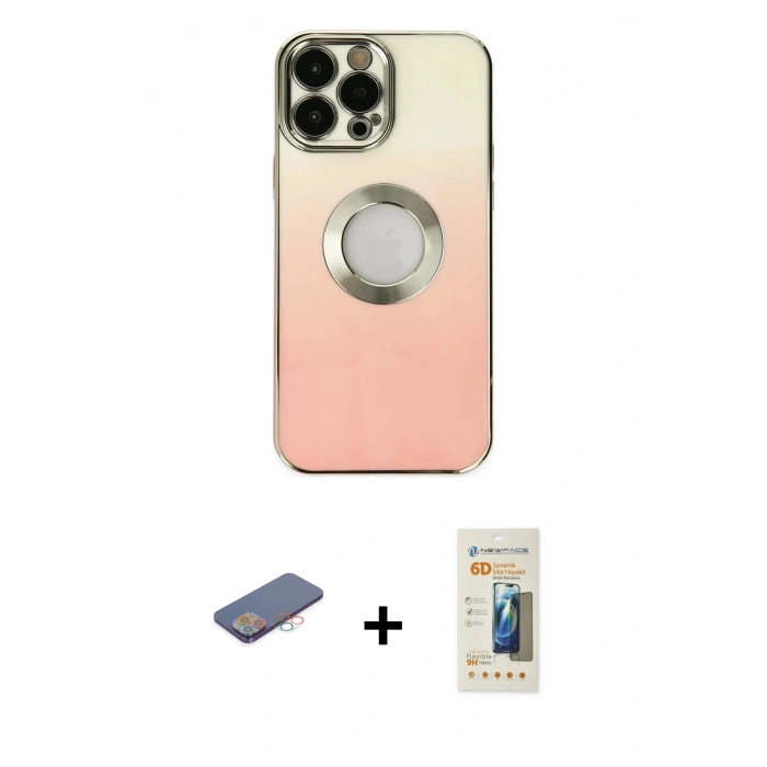 MARSİLYAN™- iPhone 13 Pro Max Kılıf Kutup Yansıma Özel Seri - Siyah 6D Mat Seramik Hayalet Nano Ekran Koruyucu + Renkli Kamera Lens Koruma Cam - PE