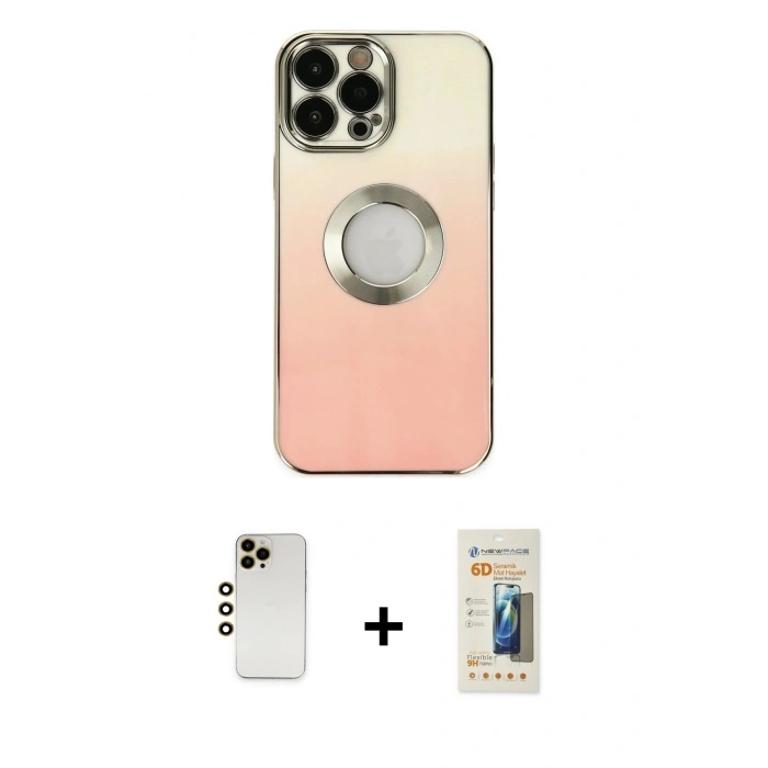 MARSİLYAN™- iPhone 13 Pro Max Kılıf Kutup Yansıma Özel Seri - Siyah 6D Mat Seramik Hayalet Nano Ekran Koruyucu + Gold Shine Kamera Lens