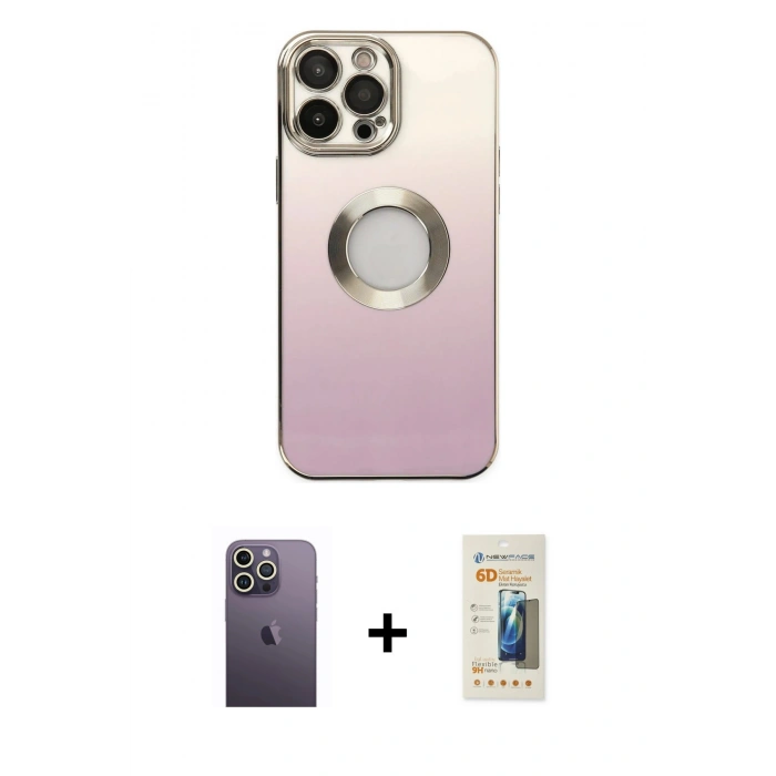 MARSİLYAN™- iPhone 13 Pro Max Kılıf Kutup Yansıma Özel Seri - Siyah 6D Mat Seramik Hayalet Nano Ekran Koruyucu + Neon Fosforlu Kamera Lens - BZ