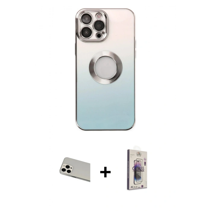 MARSİLYAN™- iPhone 13 Pro Max Kılıf Kutup Yansıma Özel Seri - Siyah Bilvis 3D Cam Ekran Koruyucu + Rainbow Kamera Lens Koruma Cam - BZ